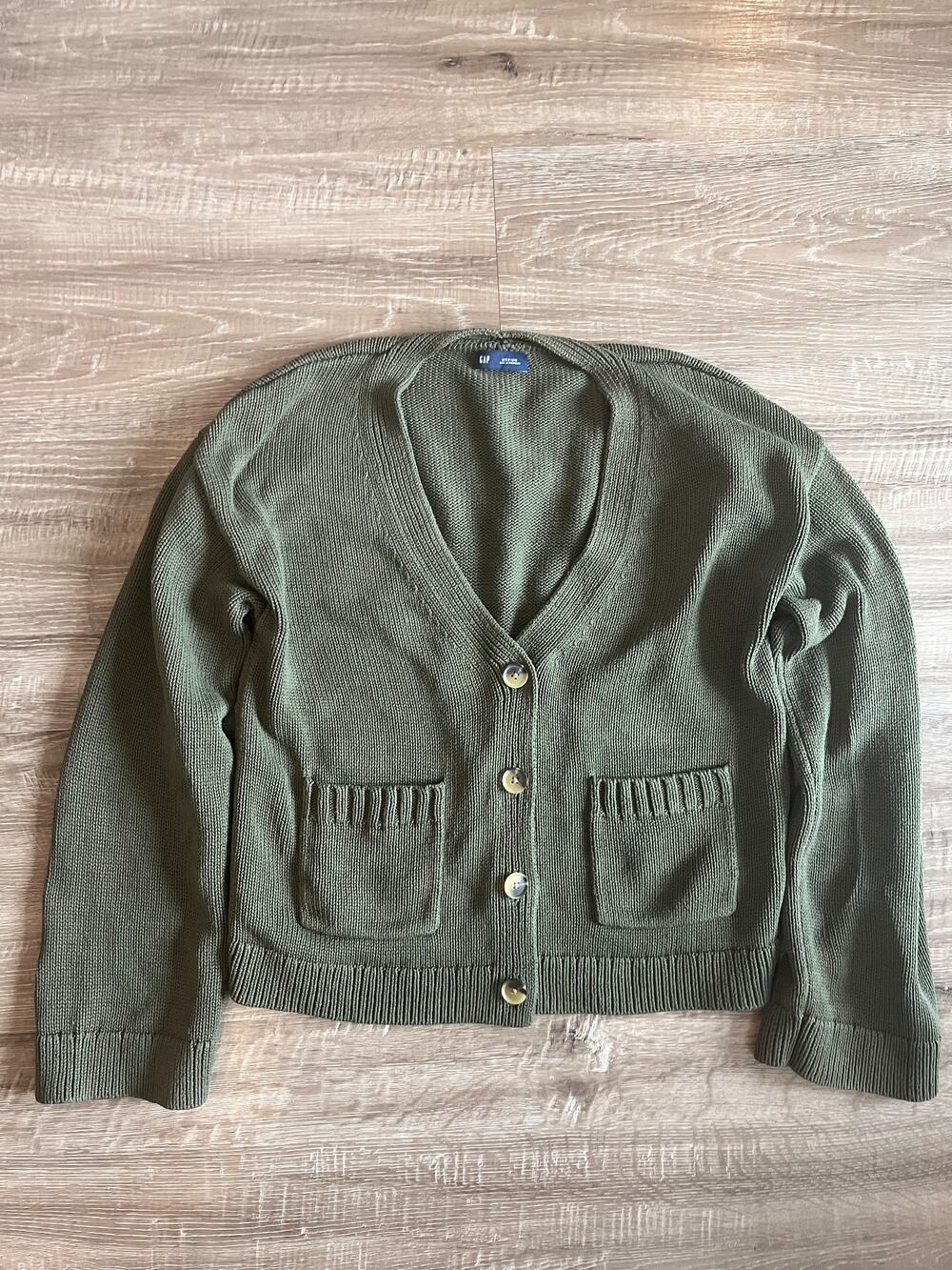 Gap Women's Medium Green Oversized V Neck Cardigan 100% Cotton